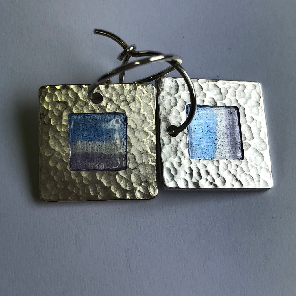 Ear rings, 16mm square enamel on silver