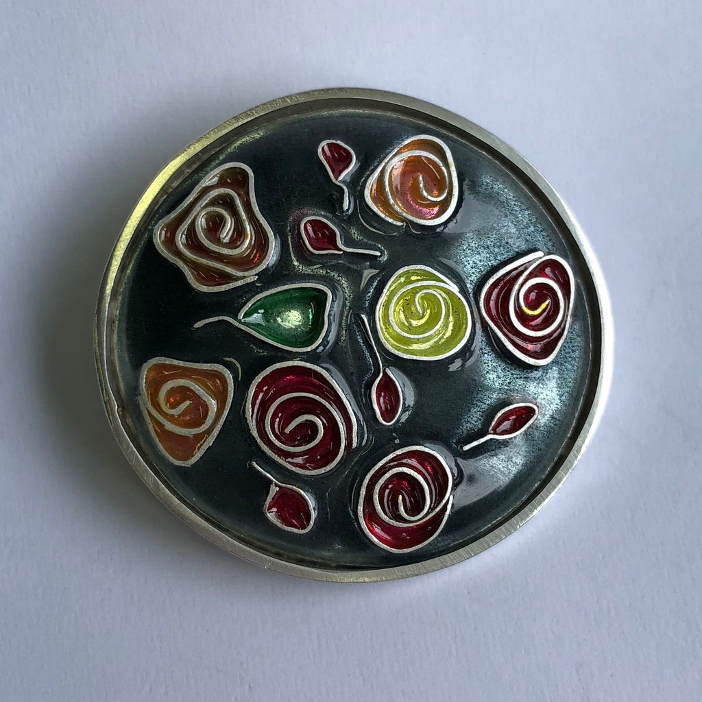 Brooch, Roses on turquoise grey