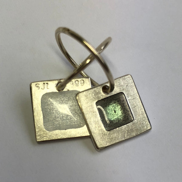 Ear rings, 12mm square enamel on silver