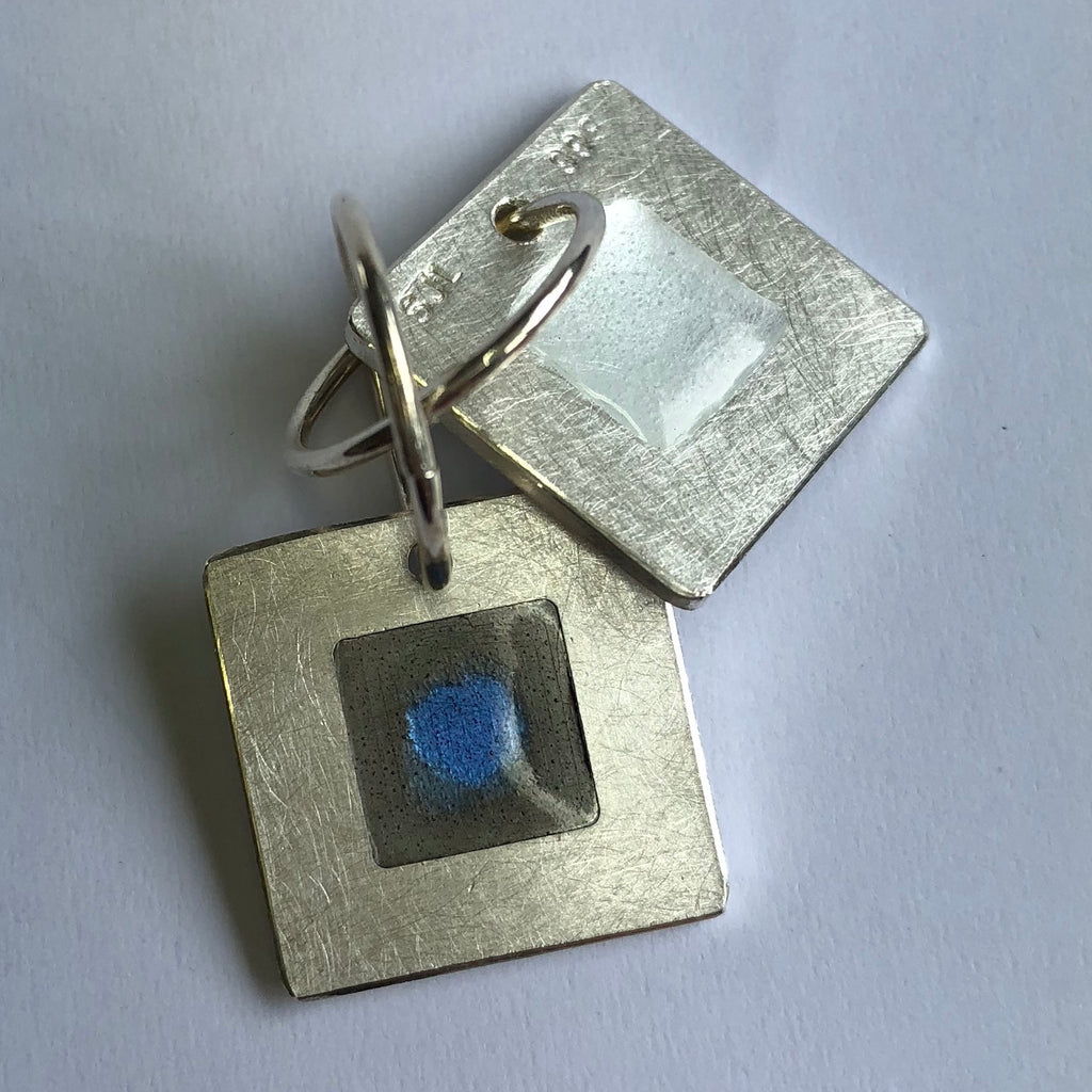 Ear rings, 16mm square enamel on silver